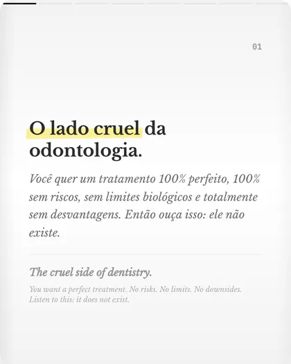 Post de 20 mar 2026: A odontologia real não é feita de mágica, é feita de ciência, técnica e limites.